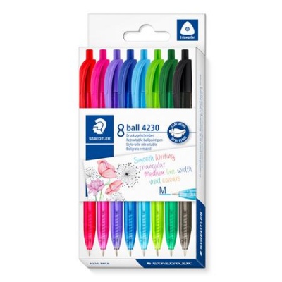 Golyóstoll, 1 mm, nyomógombos, STAEDTLER® "4230 M", 8 különböző szín