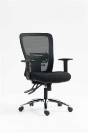 Irodai szék, karfás, fekete szövetborítás, feszített hálós háttámla, fekete lábkereszt, MAYAH "HD", fekete